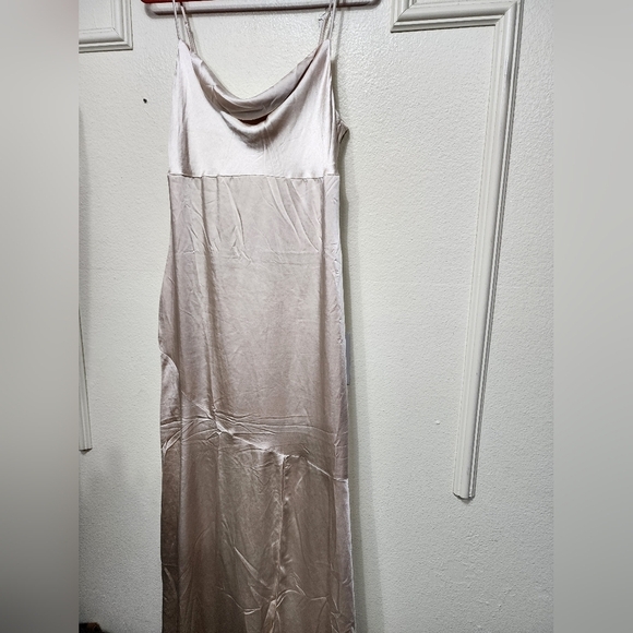 Lulus Moment in the Spotlight Champagne Satin Cowl Neck Maxi Dress L Wedding - Picture 7 of 9